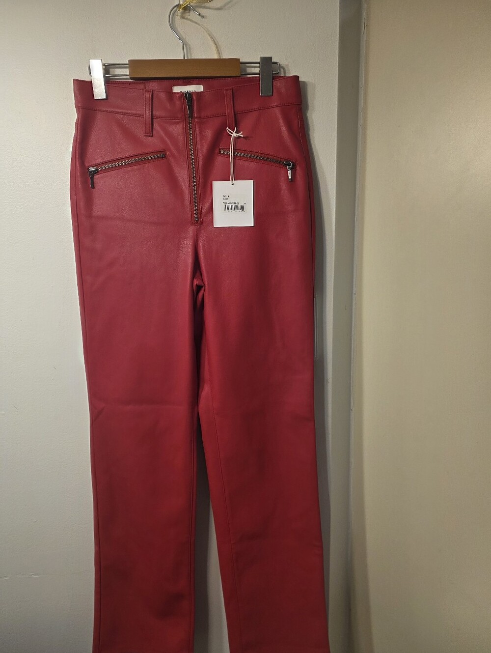 pistola Red Faux Leather Straight-Leg Pants